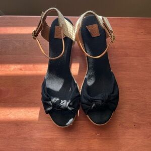TORY BURCH ESPADRILLE CANVAS KNOTTED BOW WEDGE WITH BUCKLE SIZE 10